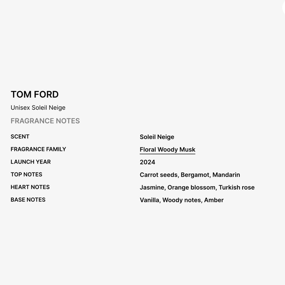 Tom Ford Soleil Neige EDP Parfum 1oz or 30ml - Brand New In Box & Sealed - Picture 4 of 10